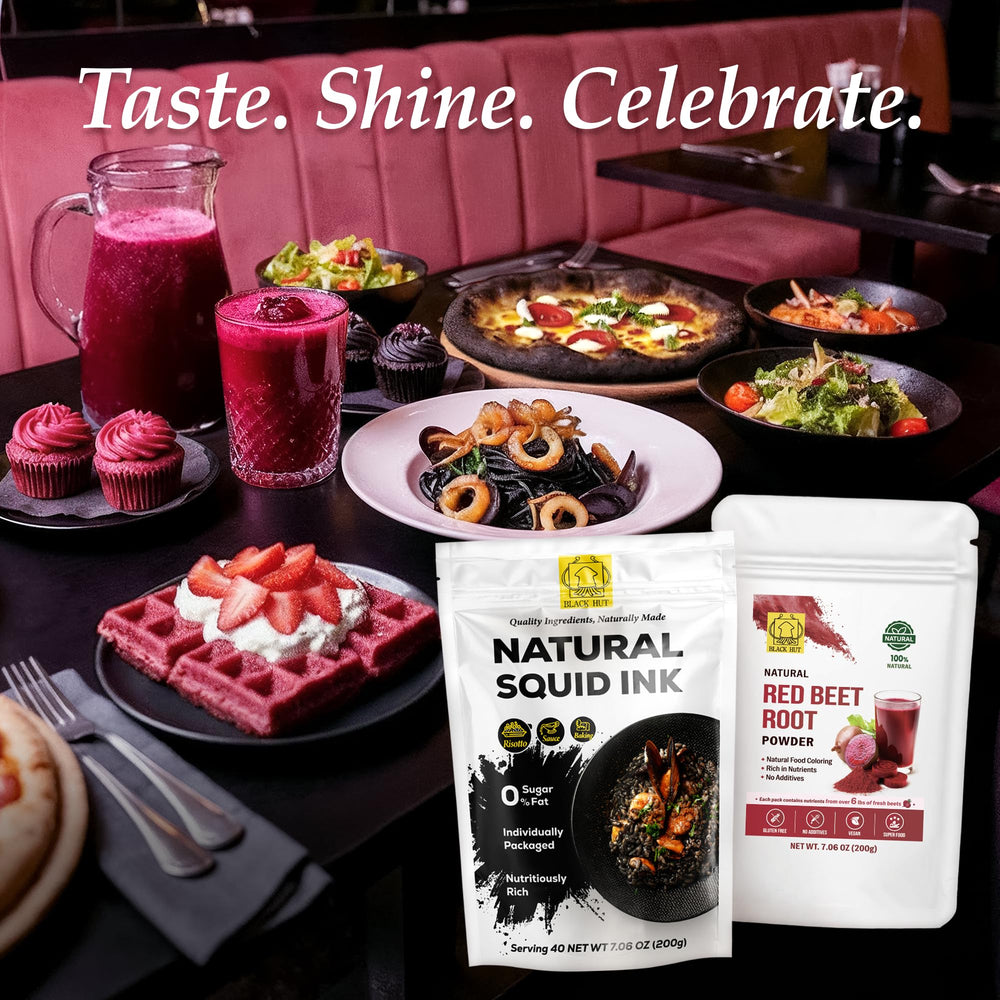 Halal and ISO labels on Black Hut squid ink powder packaging