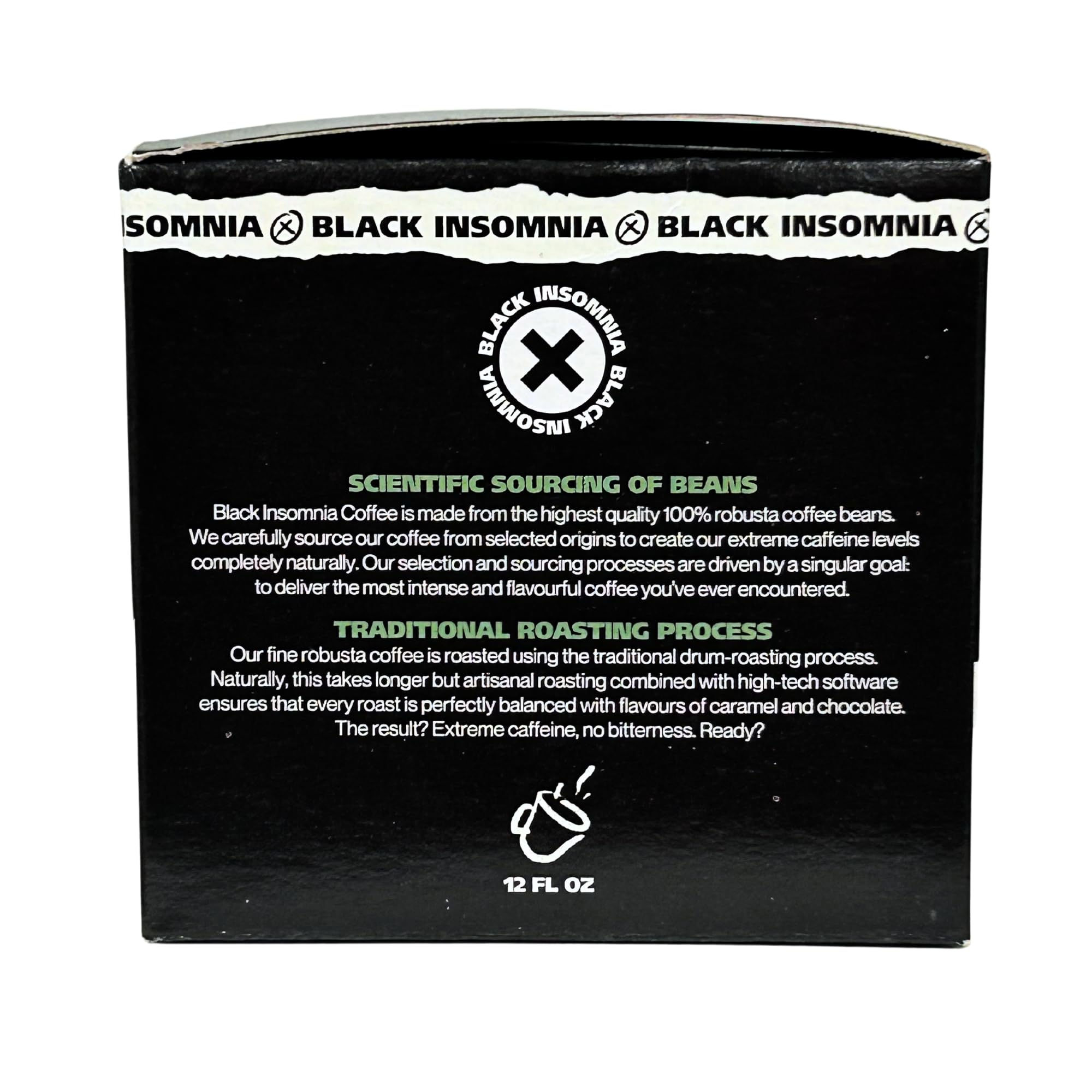 Box of 12 single-serve Black Insomnia coffee cups for consistent mornings