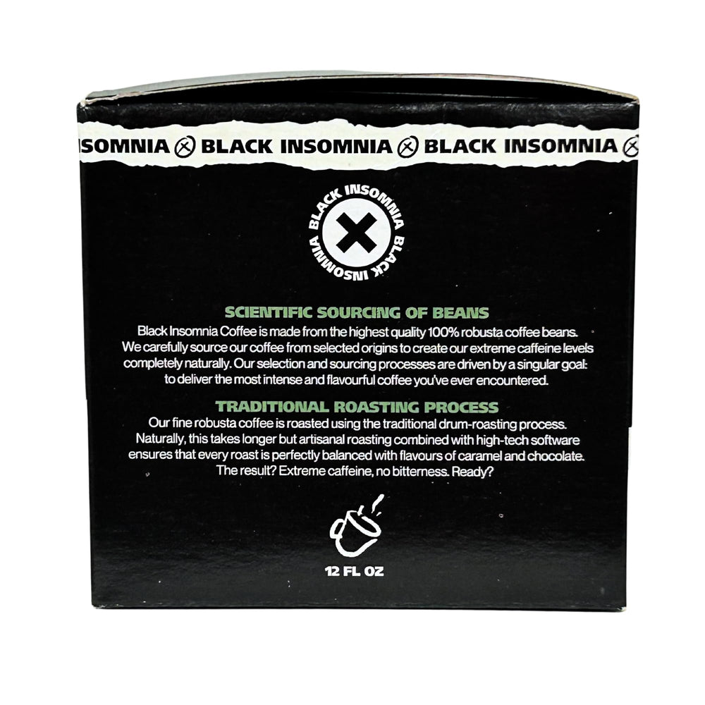 Box of 12 single-serve Black Insomnia coffee cups for consistent mornings