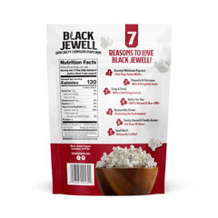Black Jewell hulless popcorn closeup with tender, hull-free bites.