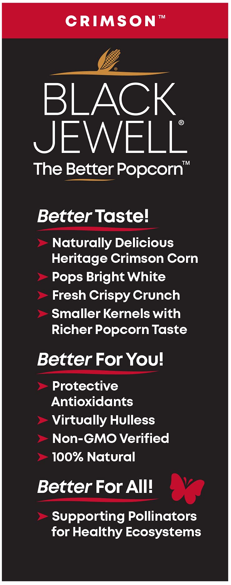 Black Jewell non-GMO gluten-free label on packaging.