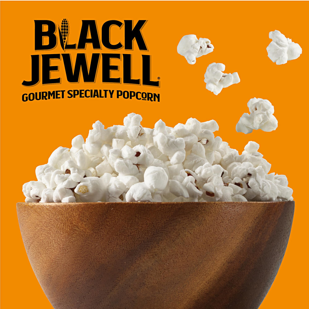 Black Jewell popcorn close-up reveals crisp texture with thinner hulls for easy crunch.