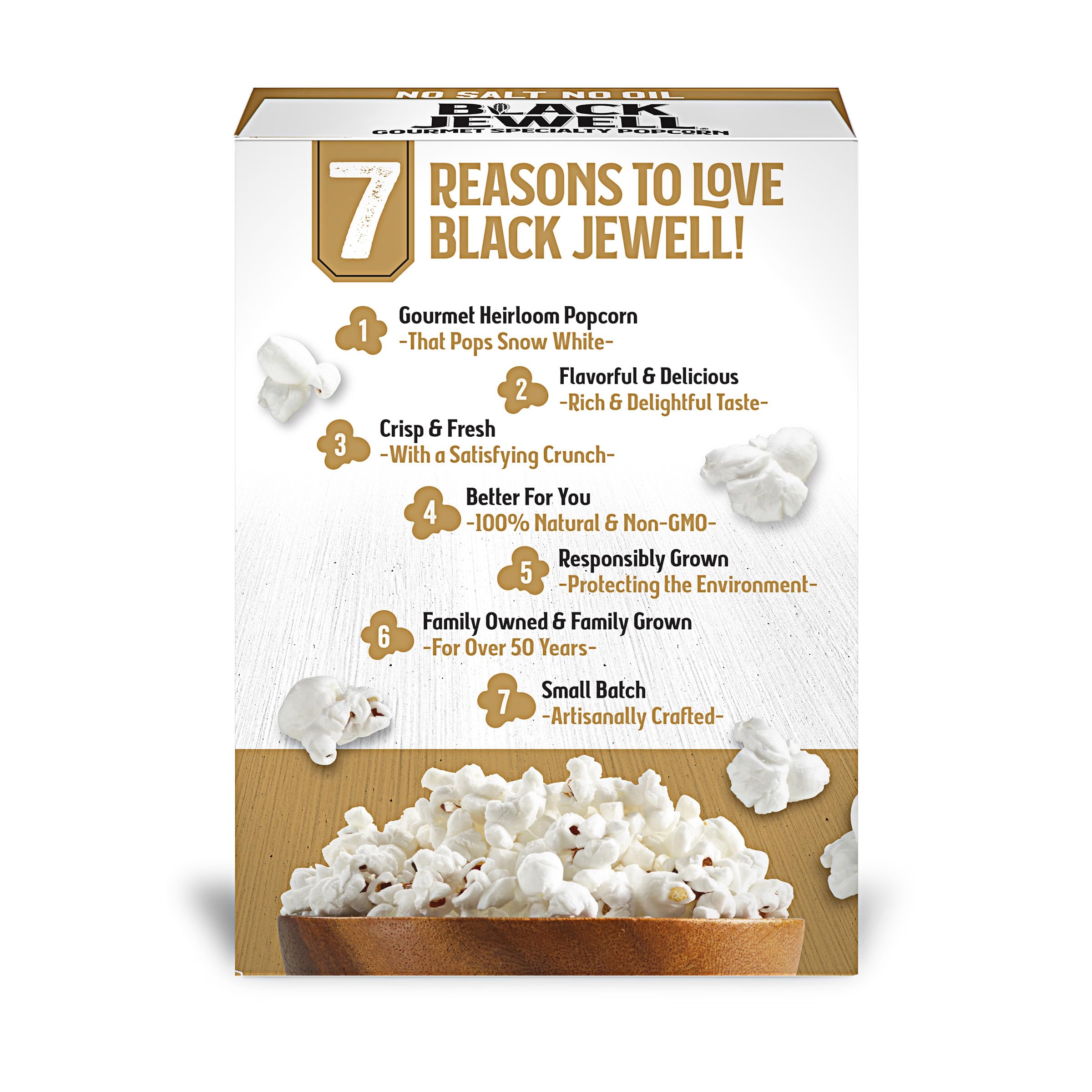Black Jewell popped corn in bowl with crisp white texture and rich flavor