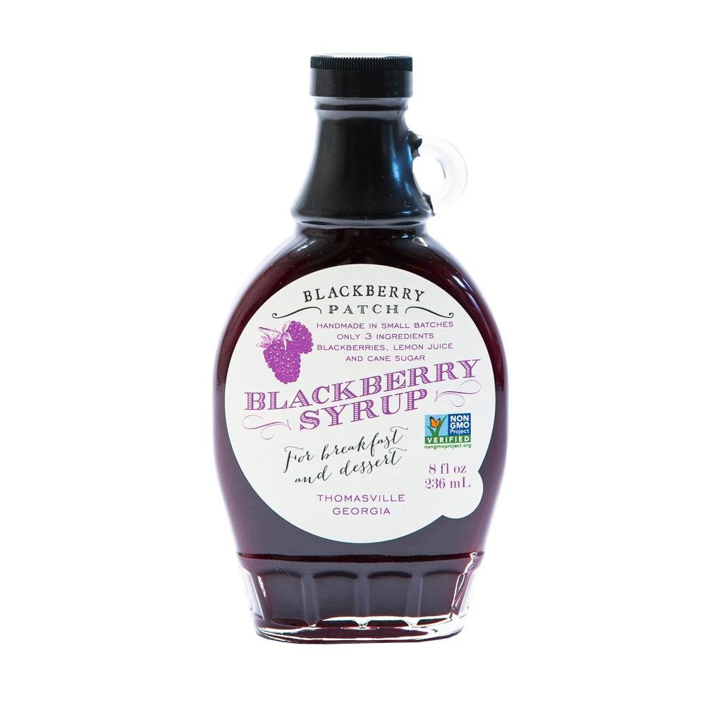 Blackberry Patch blackberry syrup bottle, perfect for pancakes and desserts.