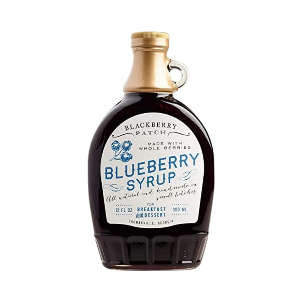 Blackberry Patch Blueberry Syrup jar, pourable topping for breakfasts and desserts.