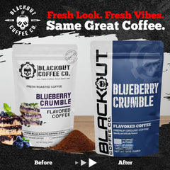 Blackout Coffee Co. Blueberry Crumble bag front highlighting premium Arabica beans for a refined cup
