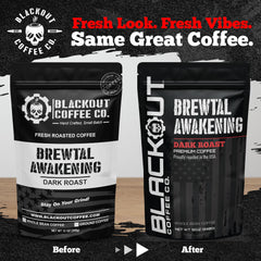 Blackout Coffee Brewtal Awakening bag back showing roast details and notes