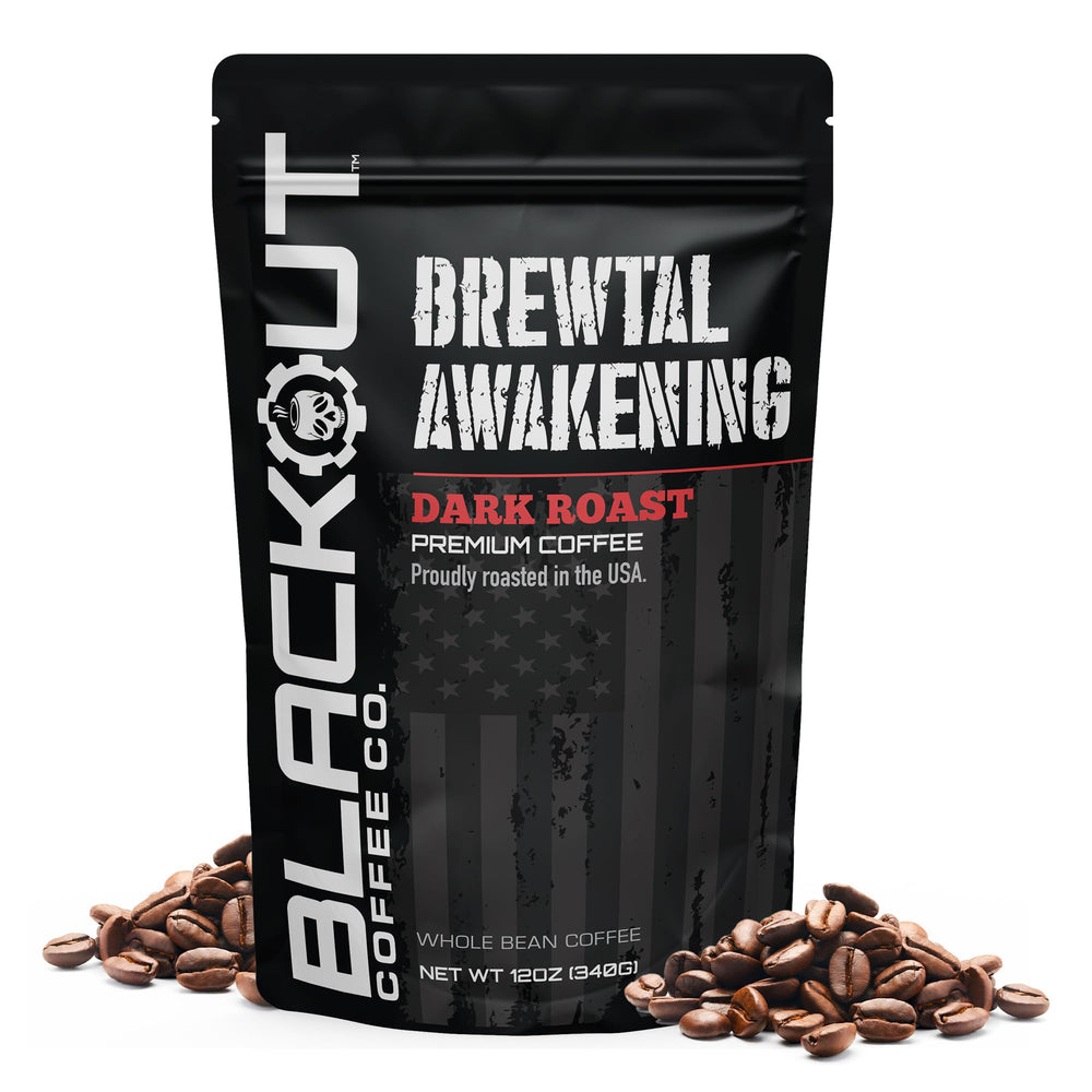 Blackout Coffee Brewtal Awakening bag front with bold dark roast aroma