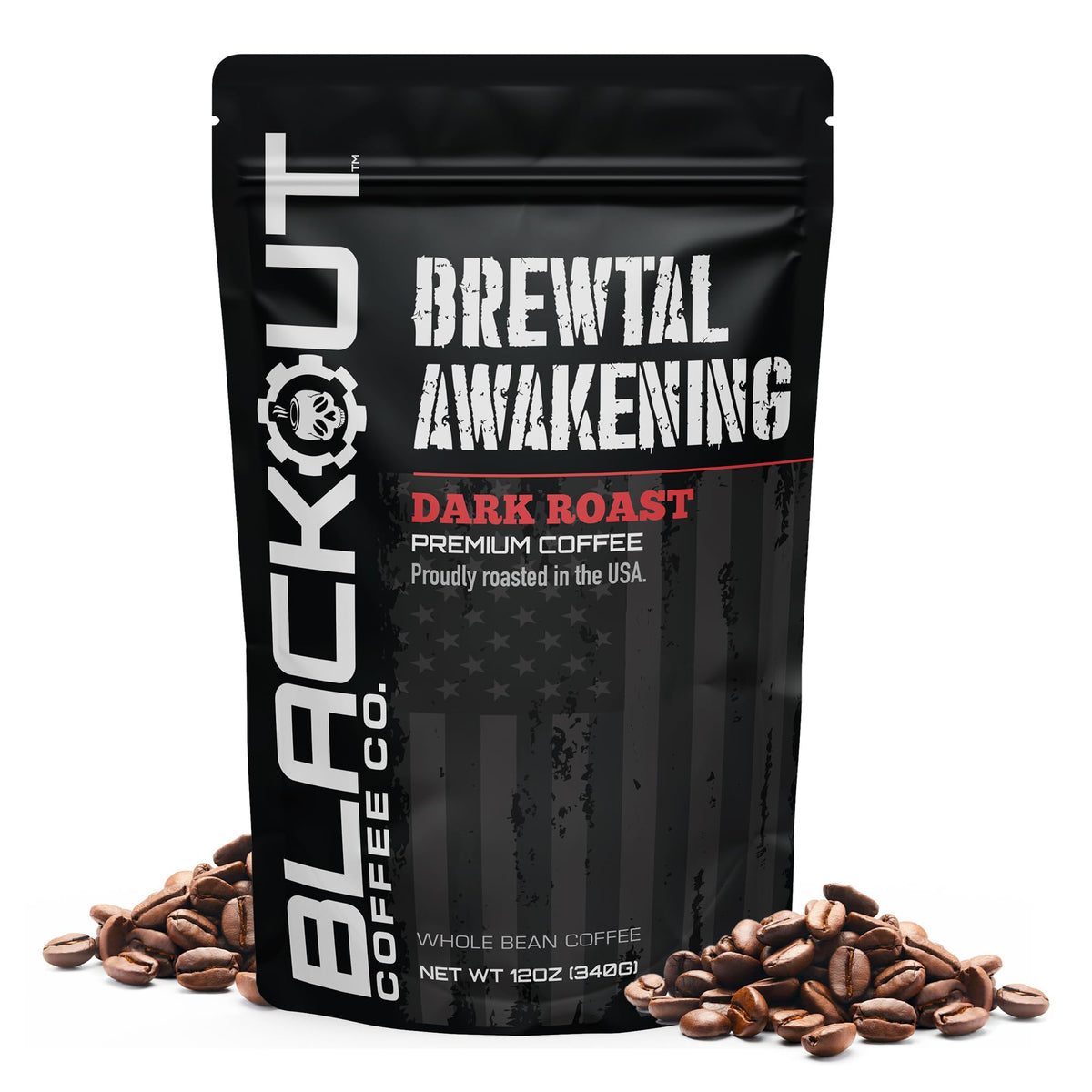 Blackout Coffee Brewtal Awakening bag front with bold dark roast aroma