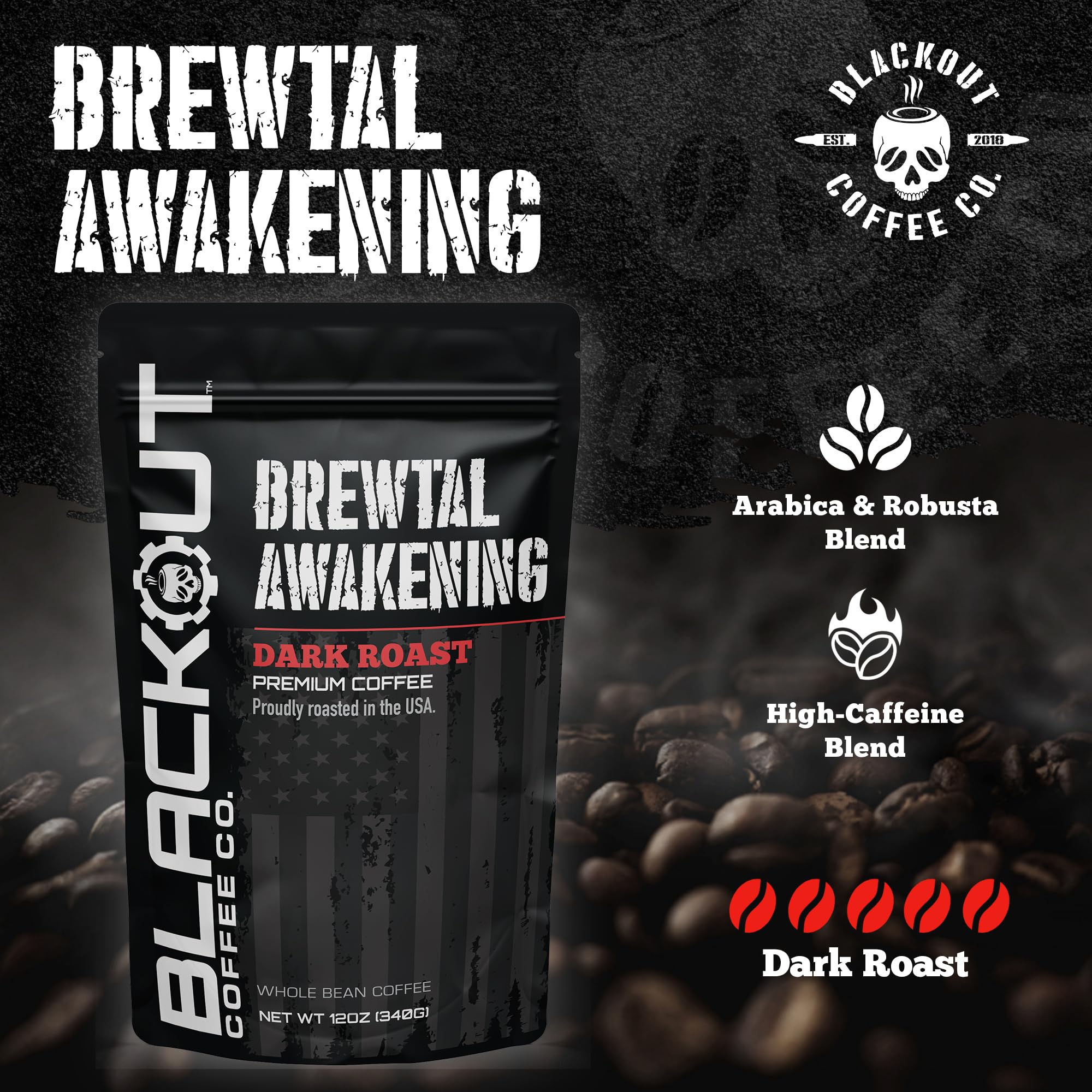 Blackout Coffee Brewtal Awakening whole bean ready for grinding at home