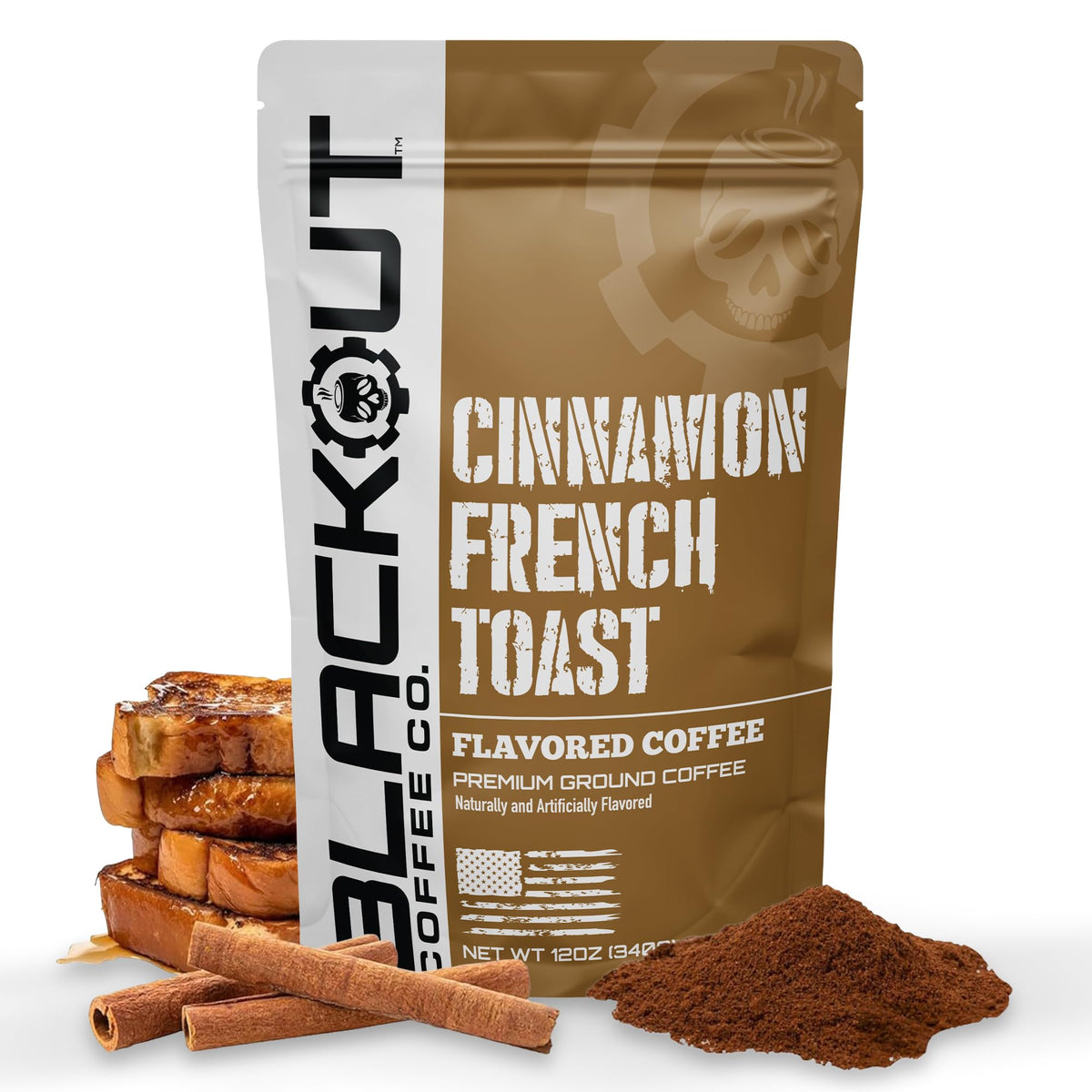 Blackout Coffee Cinnamon French Toast ground coffee pouch with bold aroma for a quick morning boost