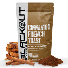 Blackout Coffee Cinnamon French Toast ground coffee pouch with bold aroma for a quick morning boost
