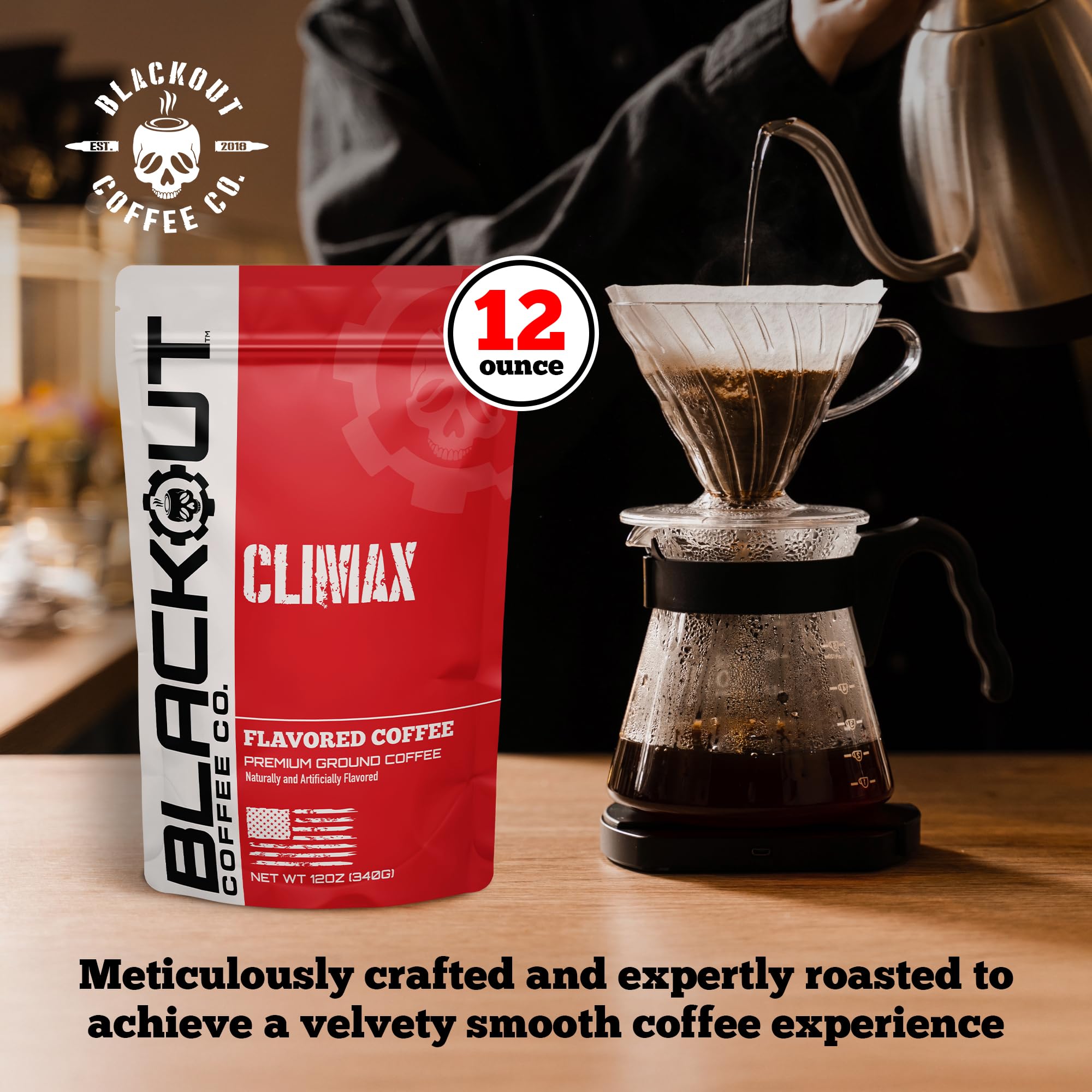 Blackout Coffee Co Climax Amaretto beans closeup shows specialty Arabica quality