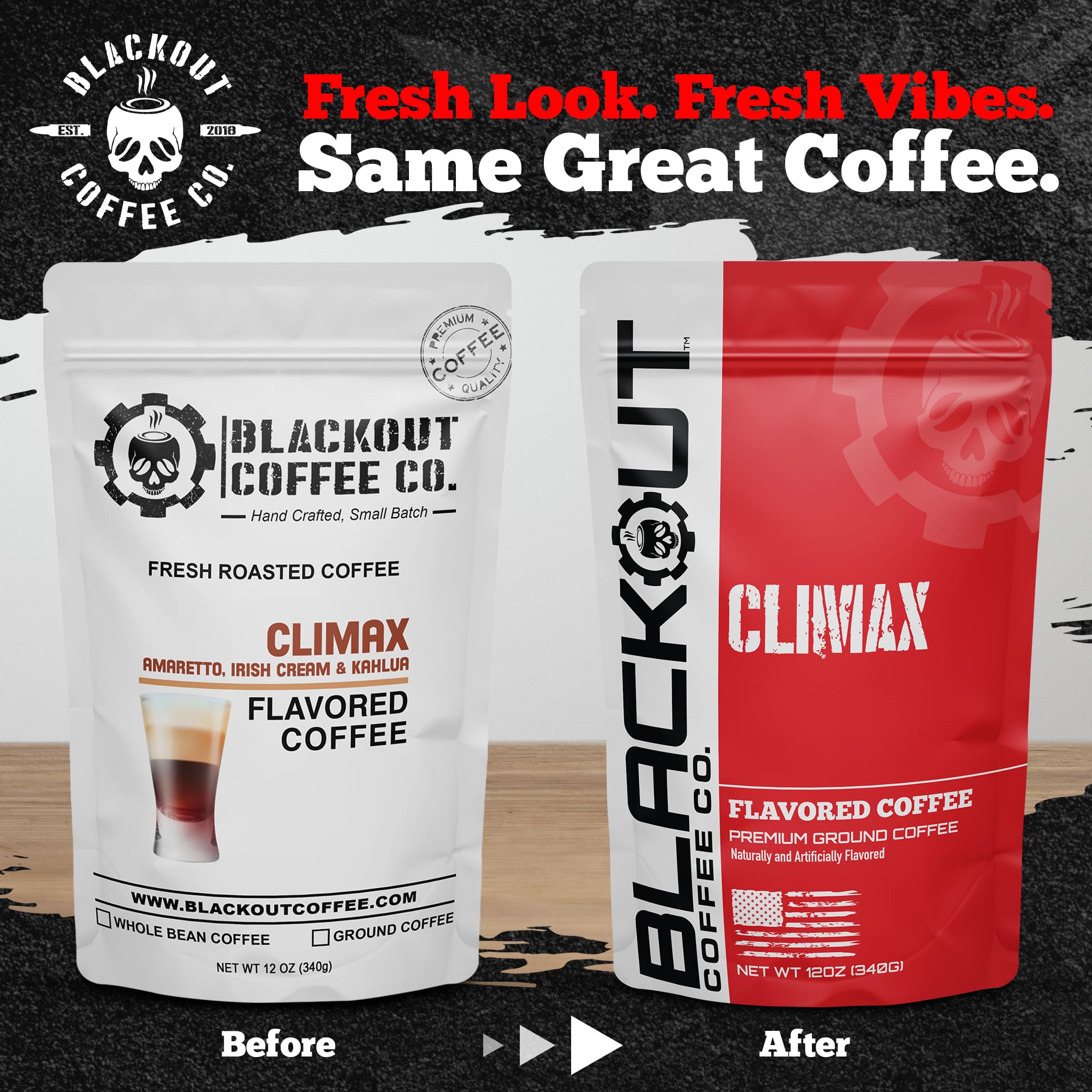 Blackout Coffee Co Climax Amaretto cup steaming reveals rich multi-note flavor