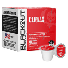 Blackout Coffee CLIMAX Amaretto pods closeup for rich, balanced flavor