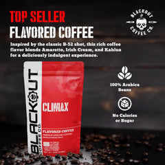 Blackout Coffee Co Climax Amaretto roasted beans USA label emphasizes freshness