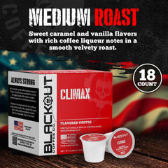 Blackout Coffee CLIMAX packaging shows easy single-serve convenience