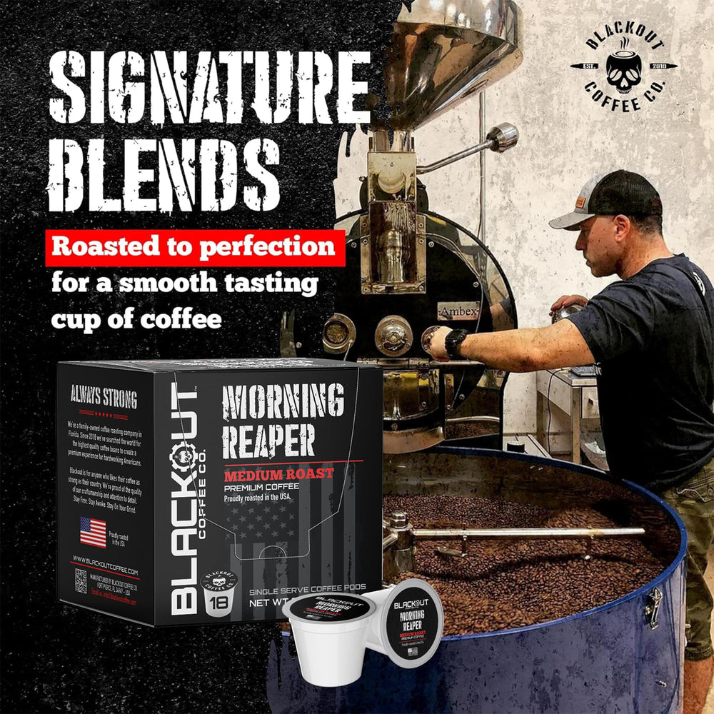 Blackout Coffee Co Morning Reaper cup steam inviting aromatic experience.