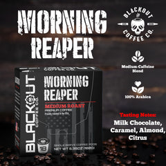 Blackout Coffee Co Morning Reaper pods in brew, revealing robust, non-acidic flavor.