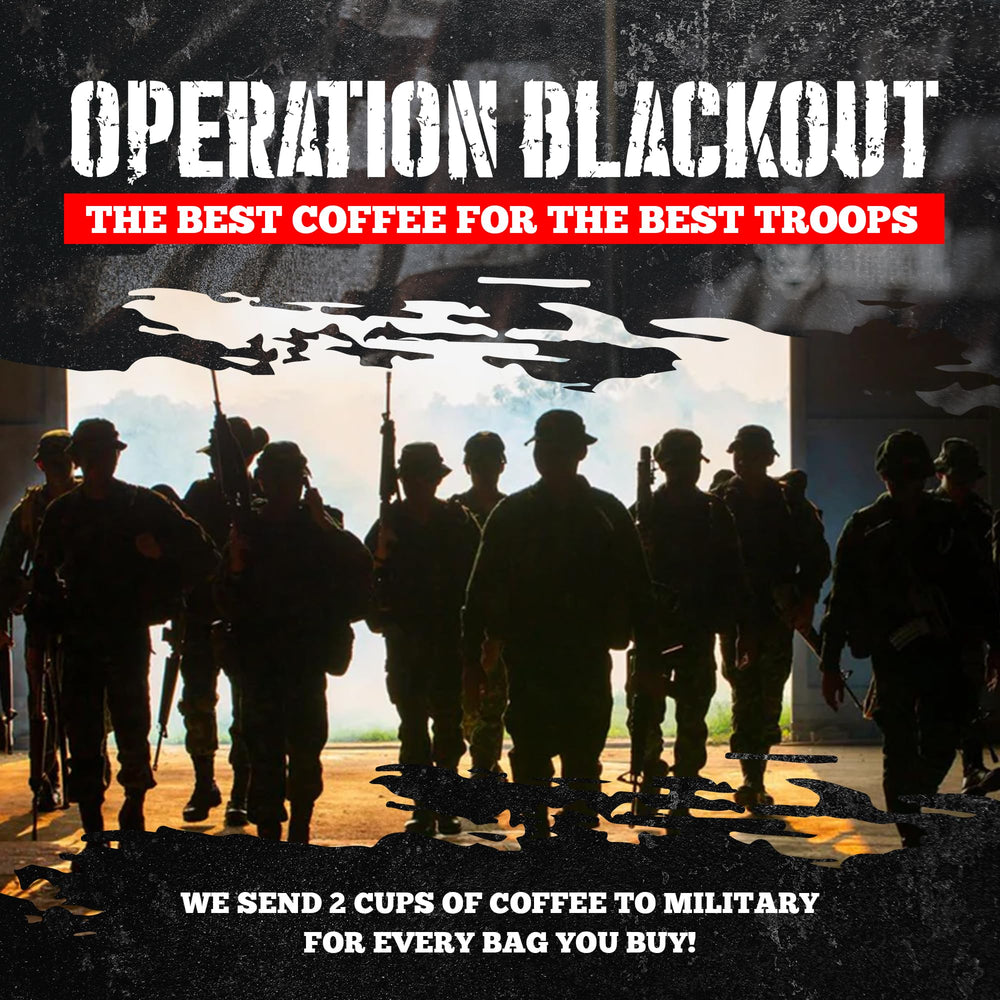 Blackout Coffee Co patriotic label design reinforces brand values and community support.