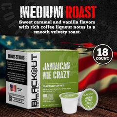 Blackout Coffee Co. Jamaican Me Crazy pods shown in original packaging on white surface