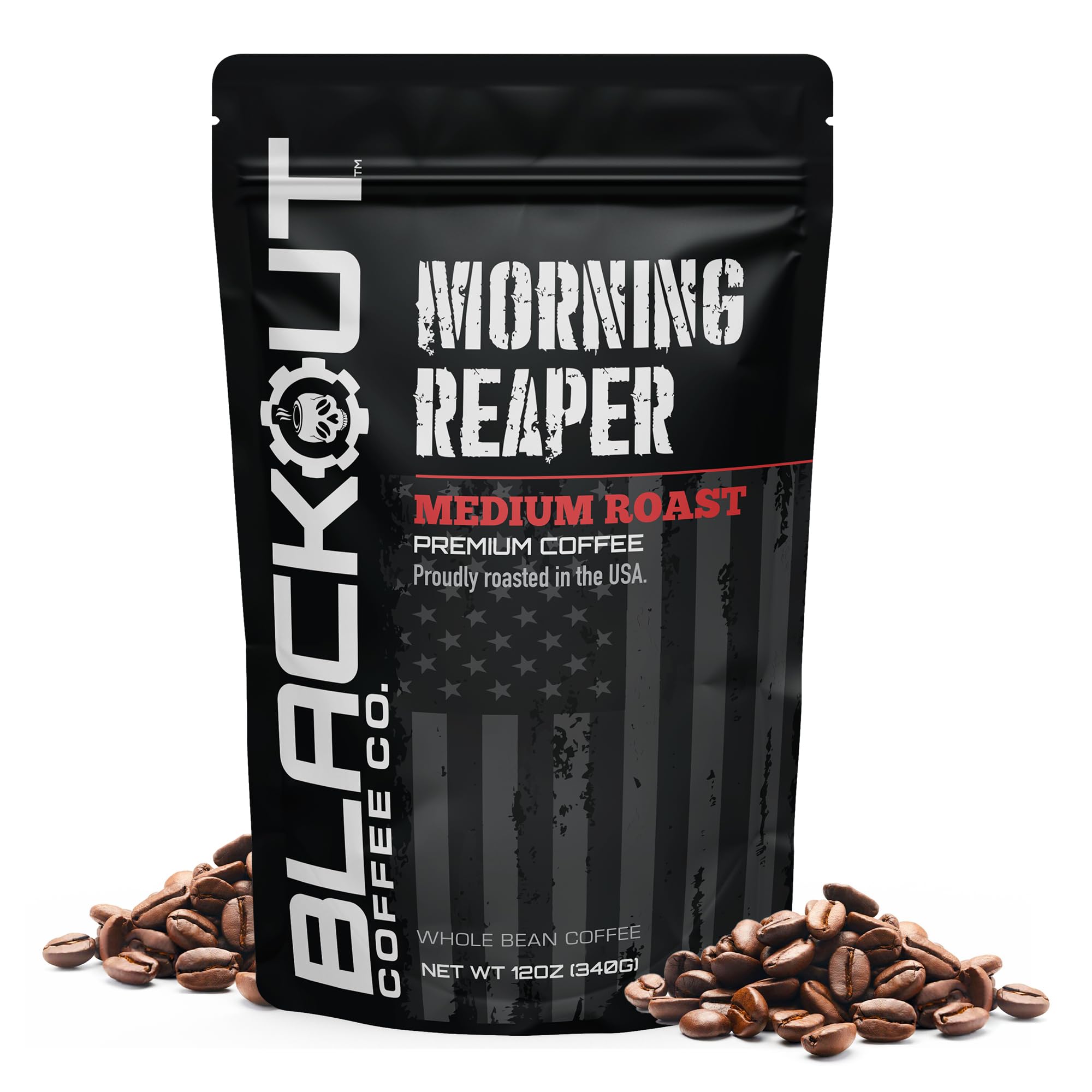 Blackout Coffee Morning Reaper whole bean bag ready for peak aroma.