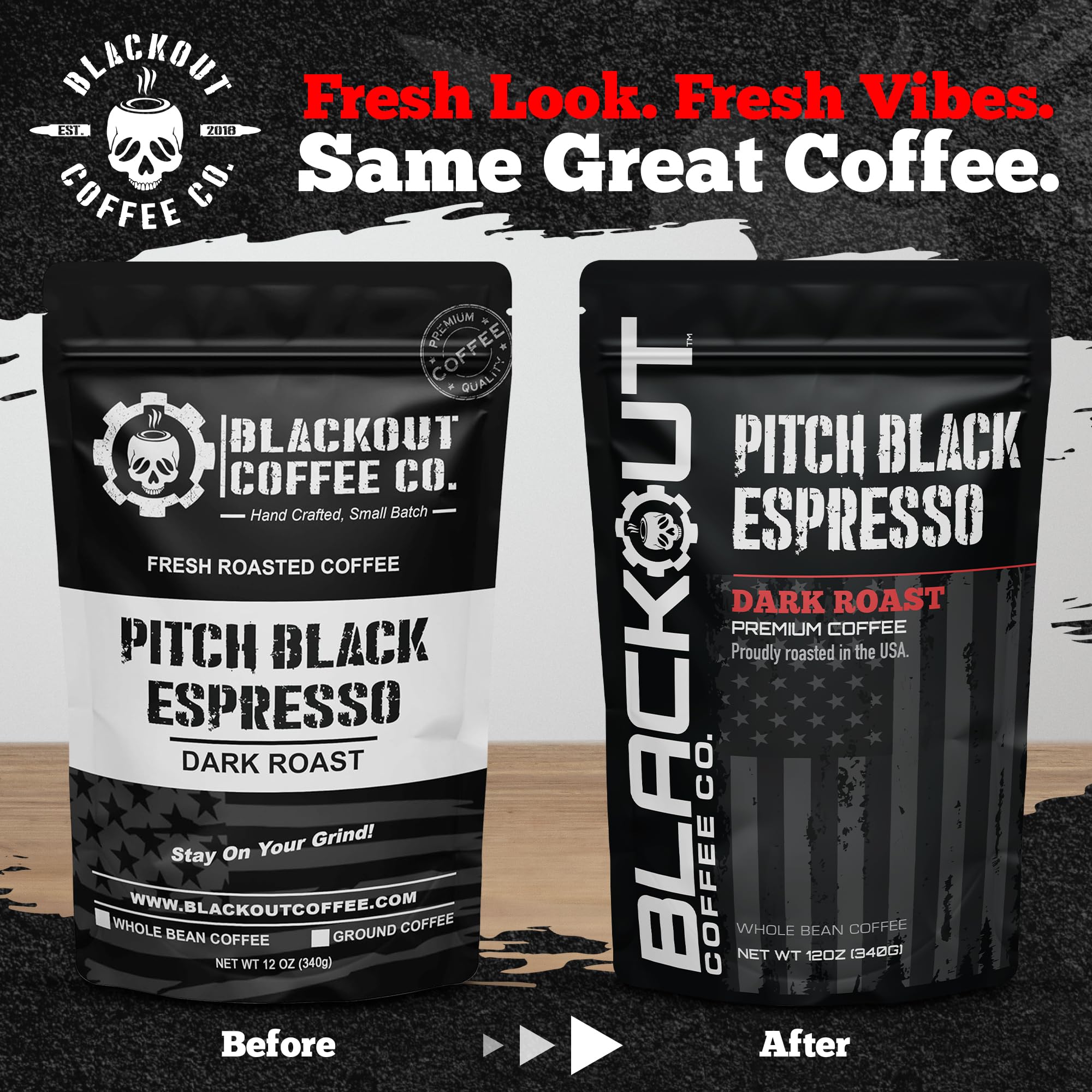 Blackout Coffee Pitch Black Espresso cup highlighting intense aroma and rich crema.