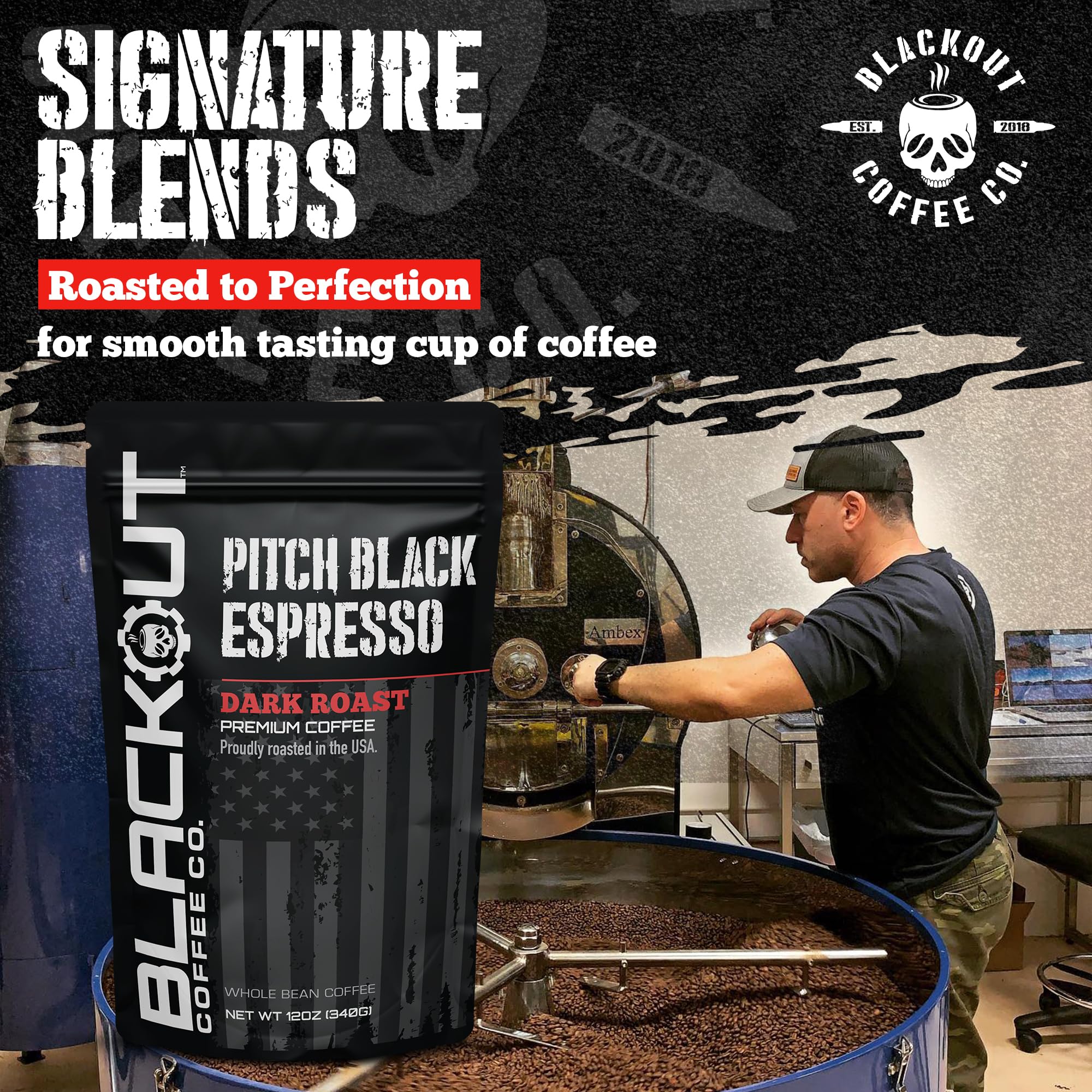 Blackout Coffee Pitch Black Espresso French press for rich, low-acidity mornings.