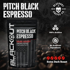 Blackout Coffee Pitch Black Espresso grind ready for your grinder and moka pot mornings.