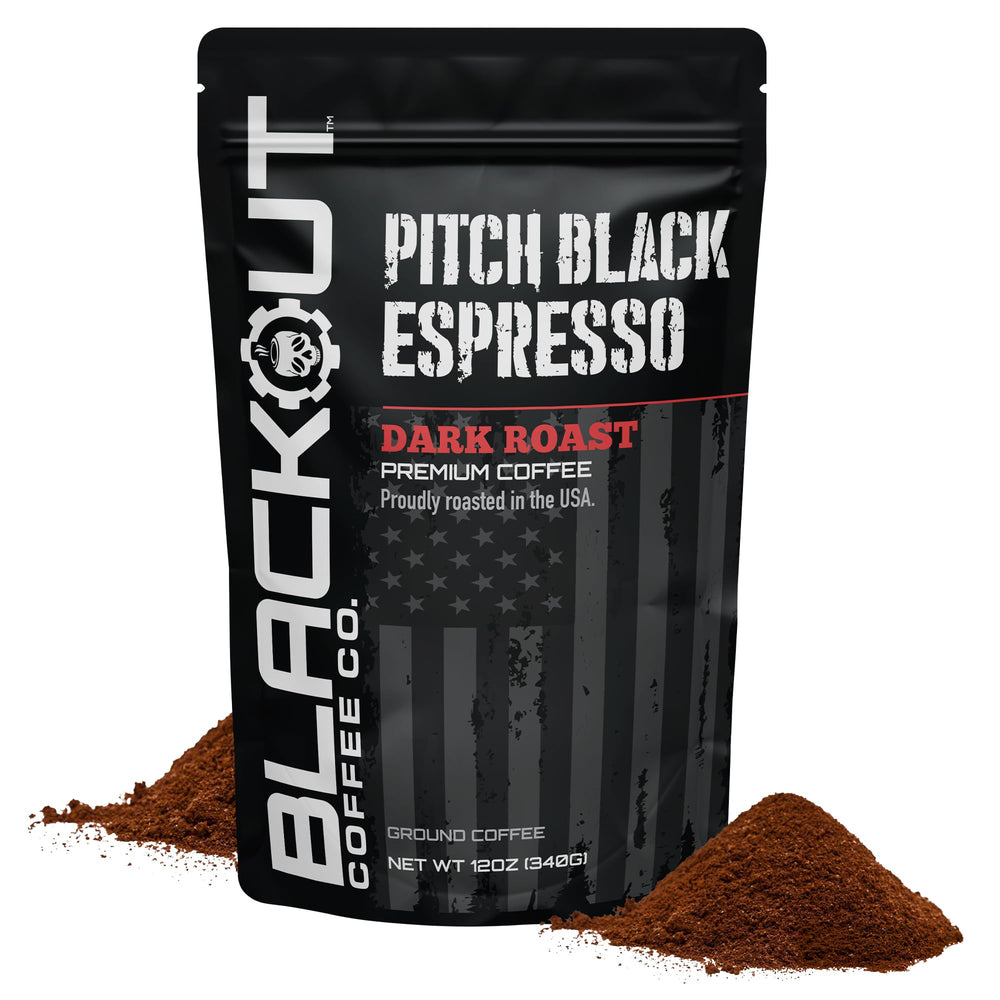 Blackout Coffee Pitch Black Espresso bag with bold aroma for energized mornings.