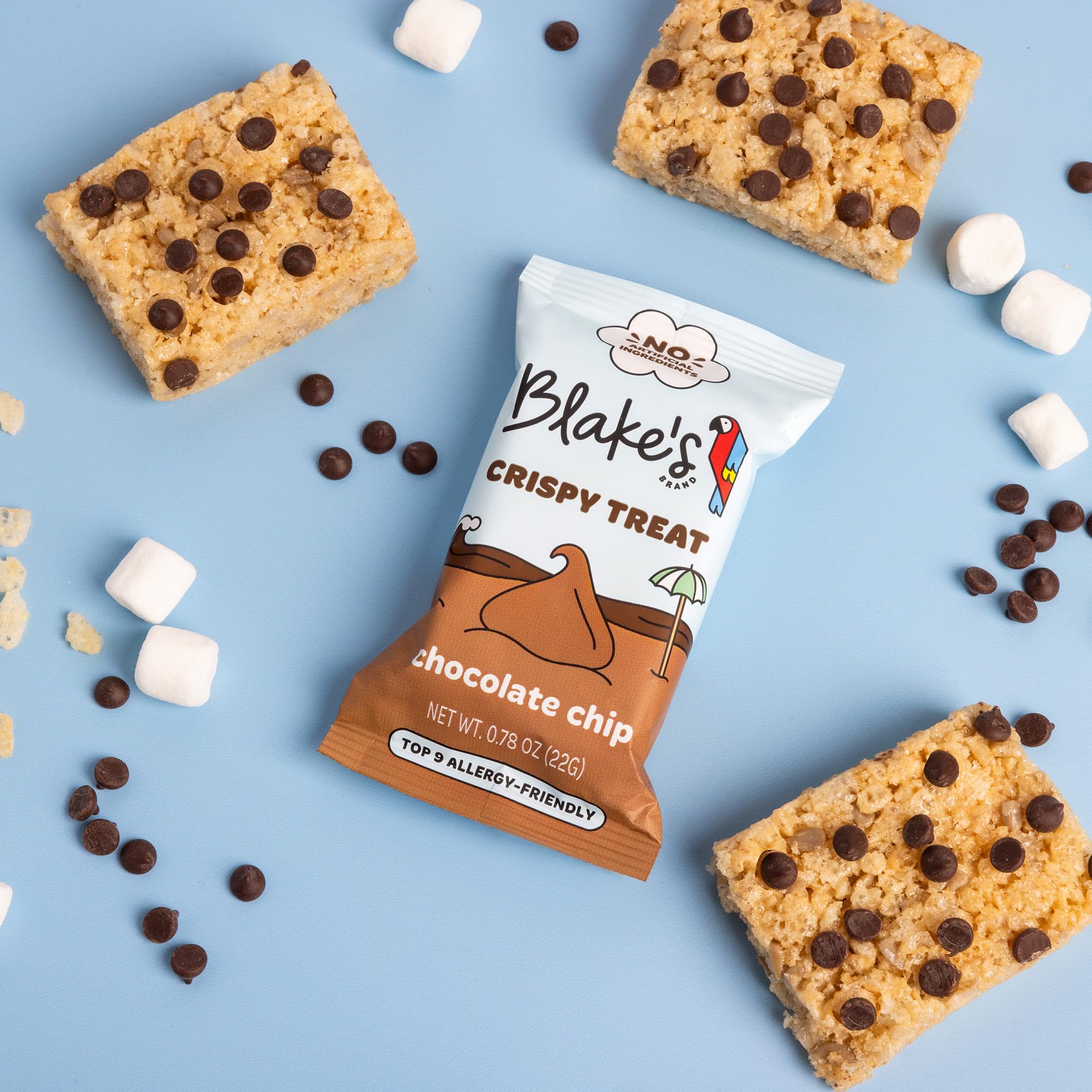 Plant-based marshmallow base and chips visible in Blake’s Crispy Treats.
