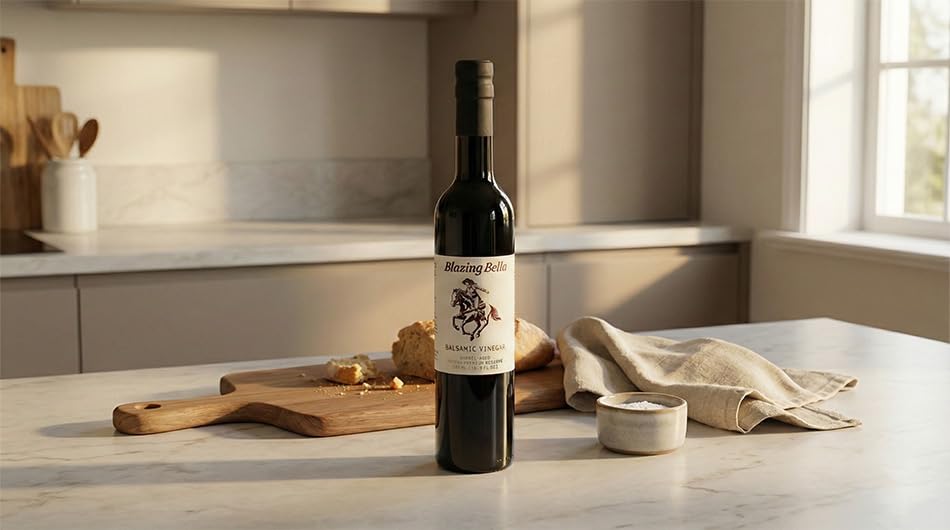 Blazing Bella balsamic drizzle over bread creates a savory dip.