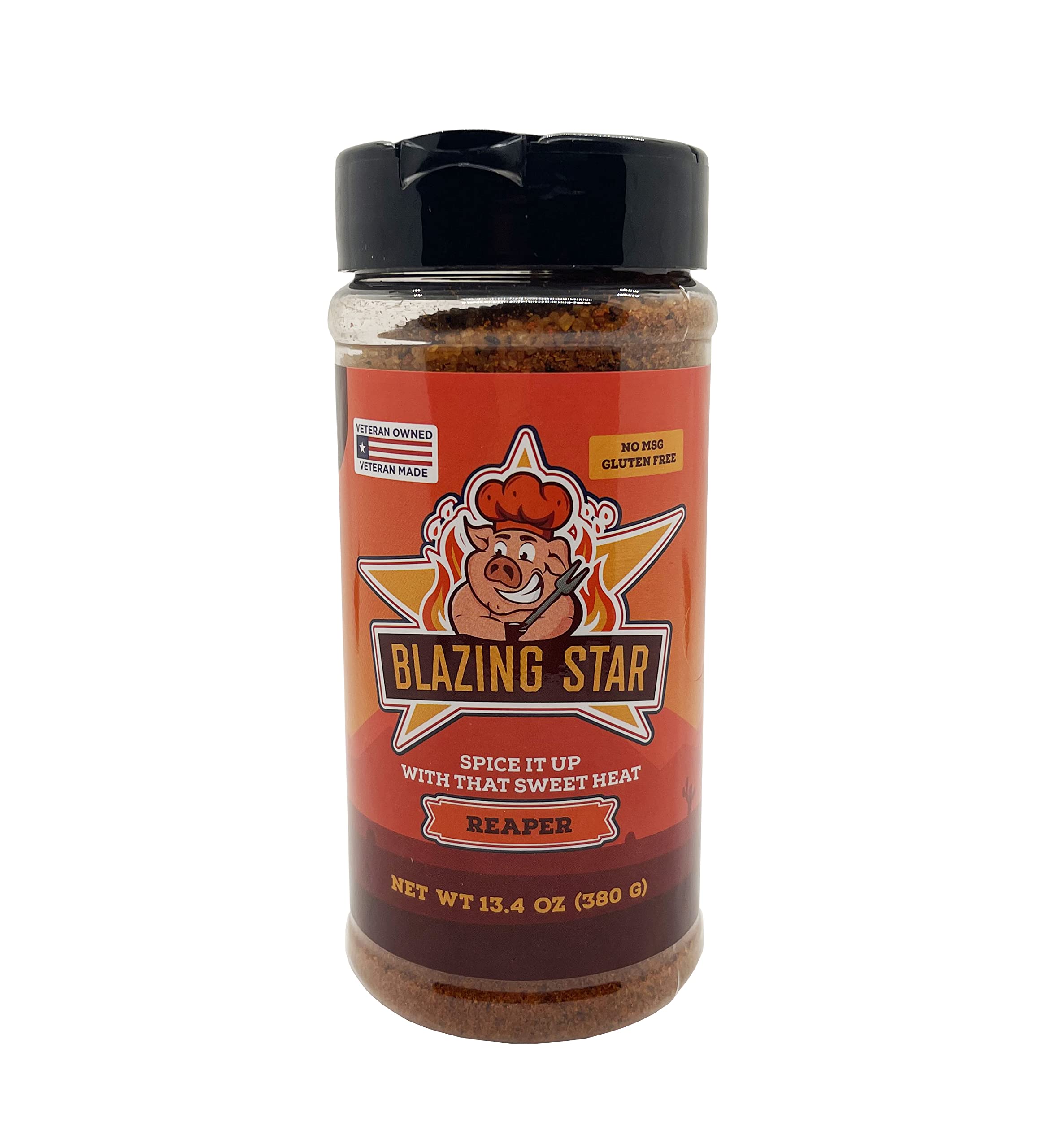 Blazing Star BBQ Reaper Rub bottle front—bold heat with balanced sweetness for all proteins.