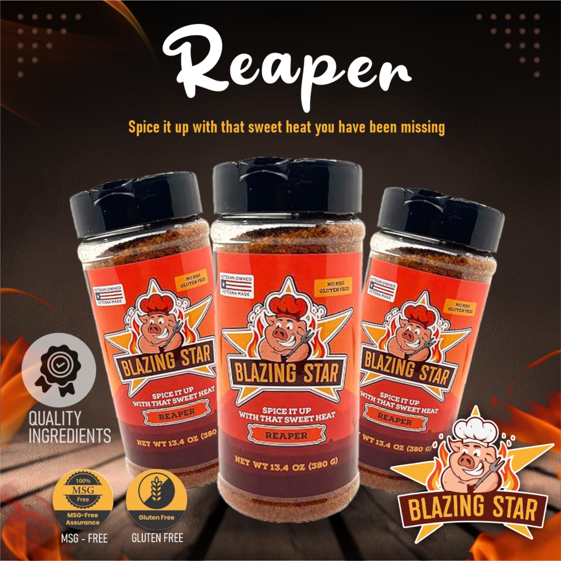 Blazing Star BBQ Reaper Rub grill-sizzle—delivers a rich crust.