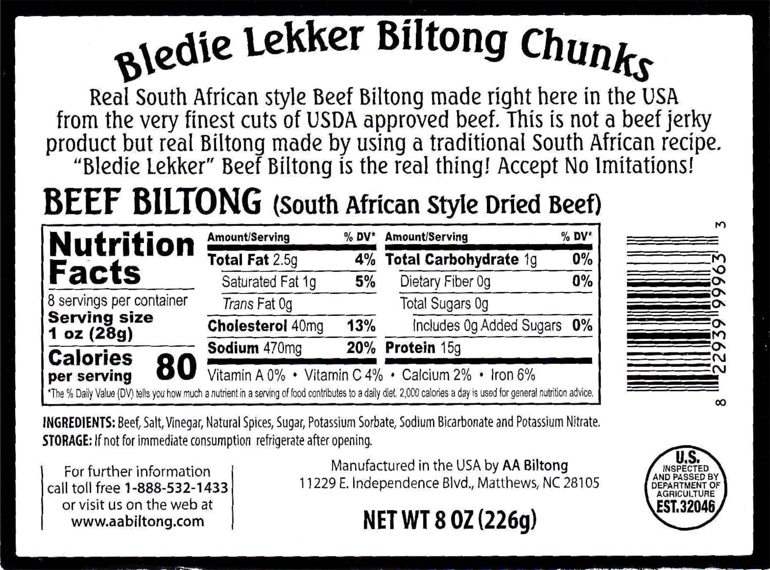 Bledie Lekker Biltong Chunks close-up texture highlighting chewy, flavorful beef.