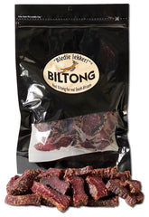 Bledie Lekker Biltong Chunks 8oz front view; premium SA beef snack for on-the-go.