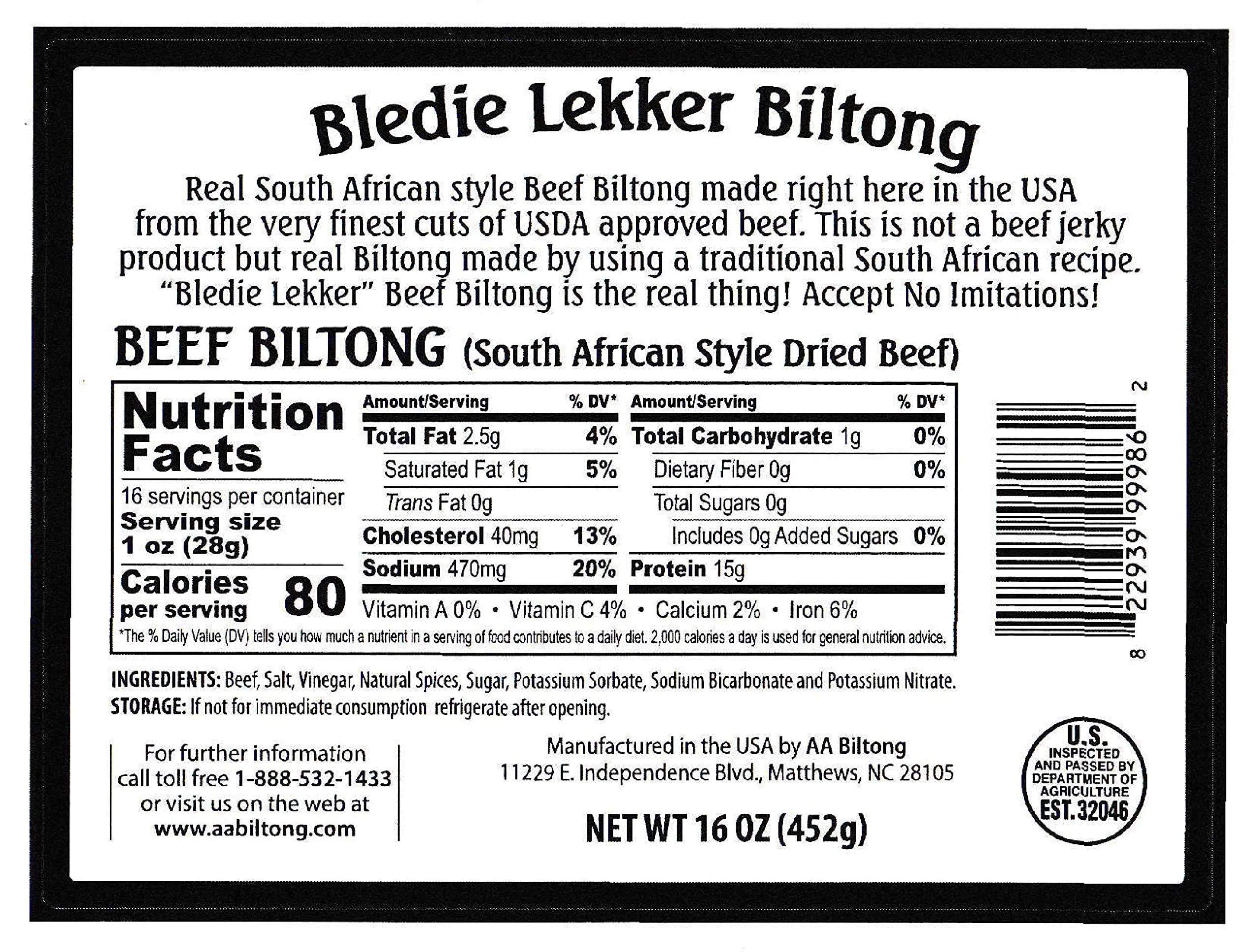 Bledie Lekker biltong bag back showing resealable seal and brand details