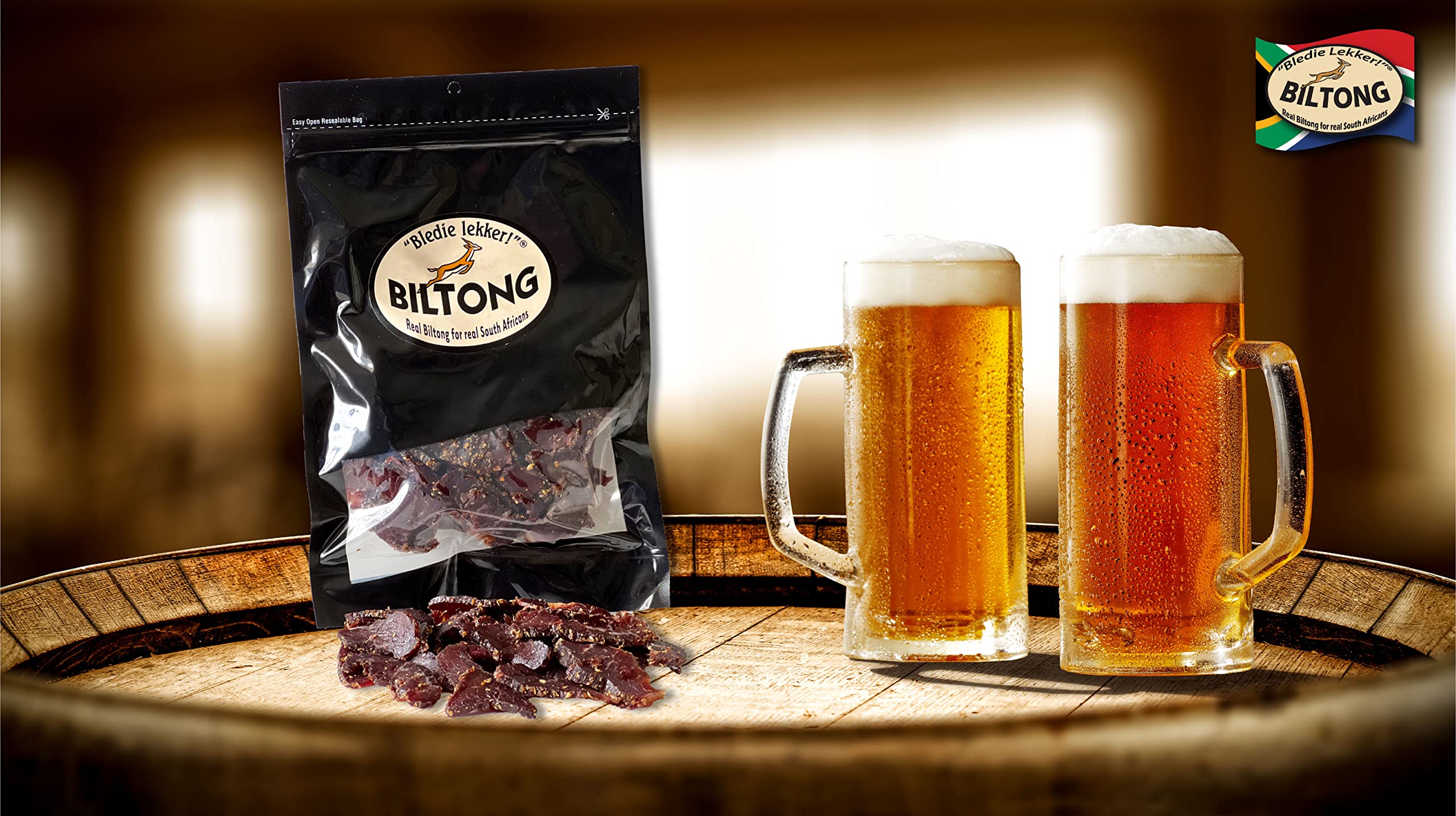 Close-up of Bledie Lekker sliced beef biltong texture and rich flavor