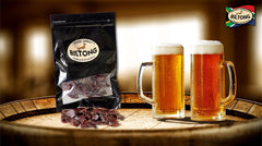 Close-up of Bledie Lekker sliced beef biltong texture and rich flavor