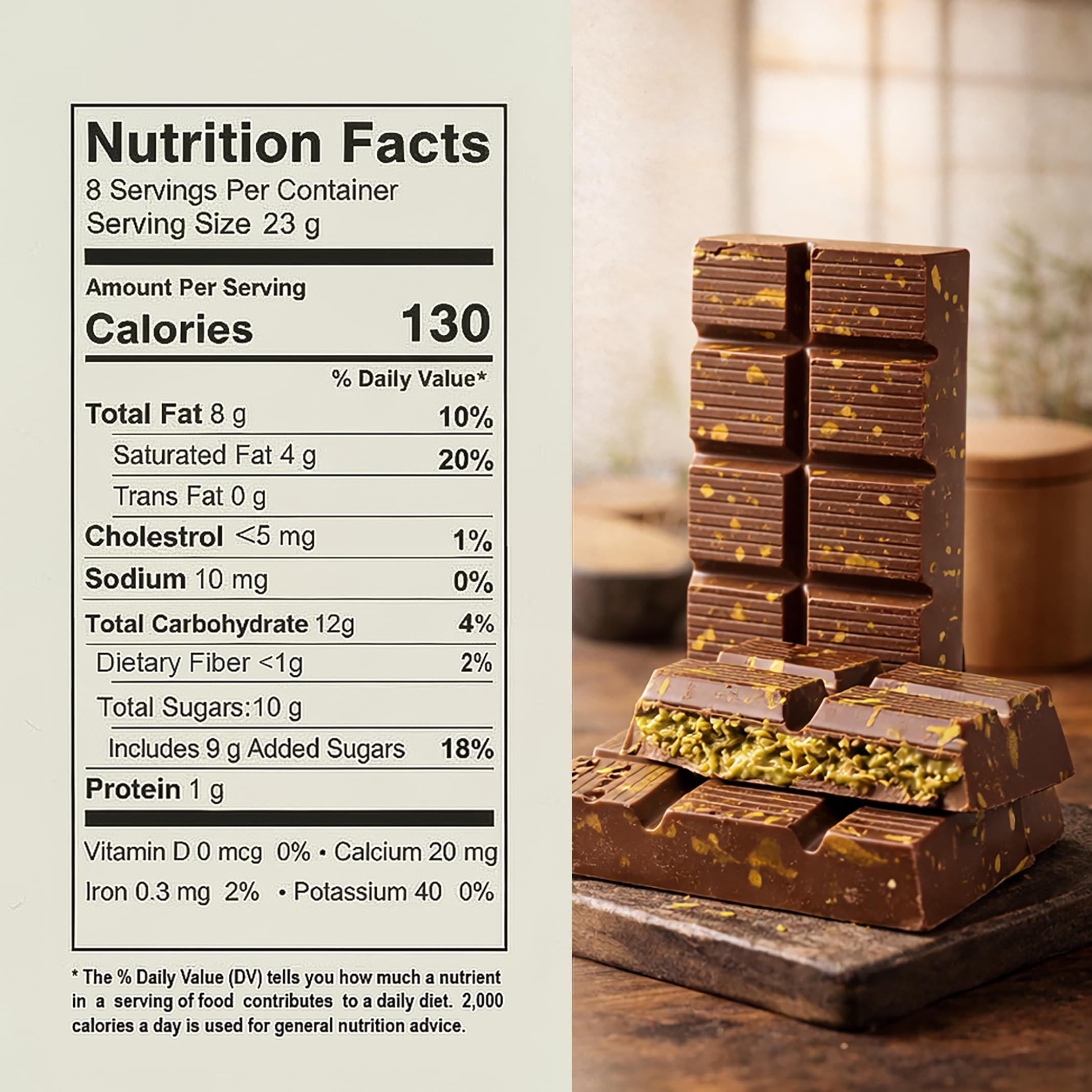 Bleib Gesund Dubai Chocolate Pistachio Bar sliced to reveal pistachio cream layers