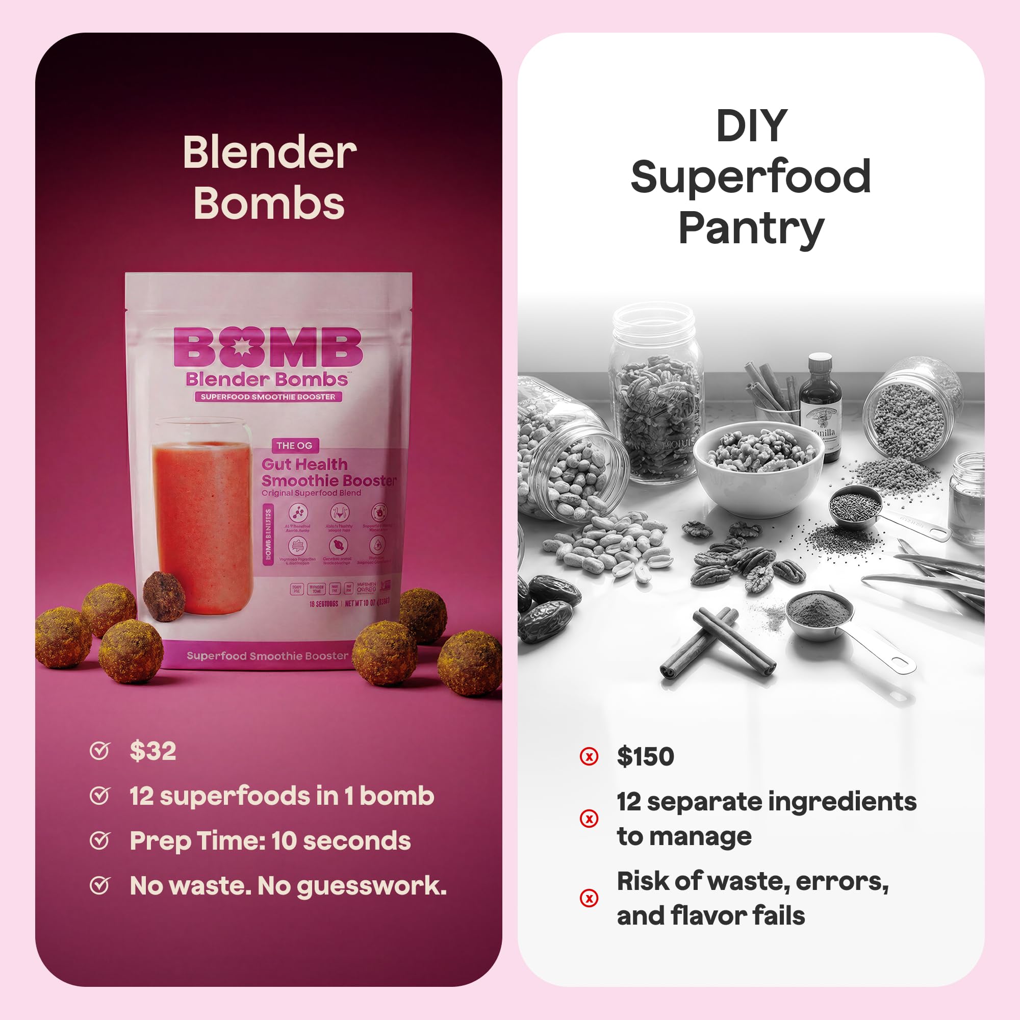 Gluten-free packaging for Blender Bombs OG vegan superfood mix