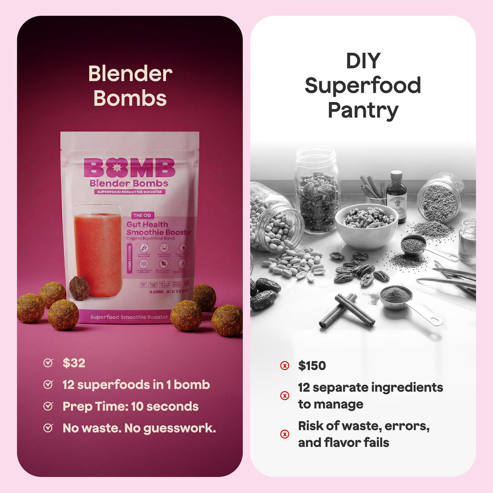 Gluten-free packaging for Blender Bombs OG vegan superfood mix