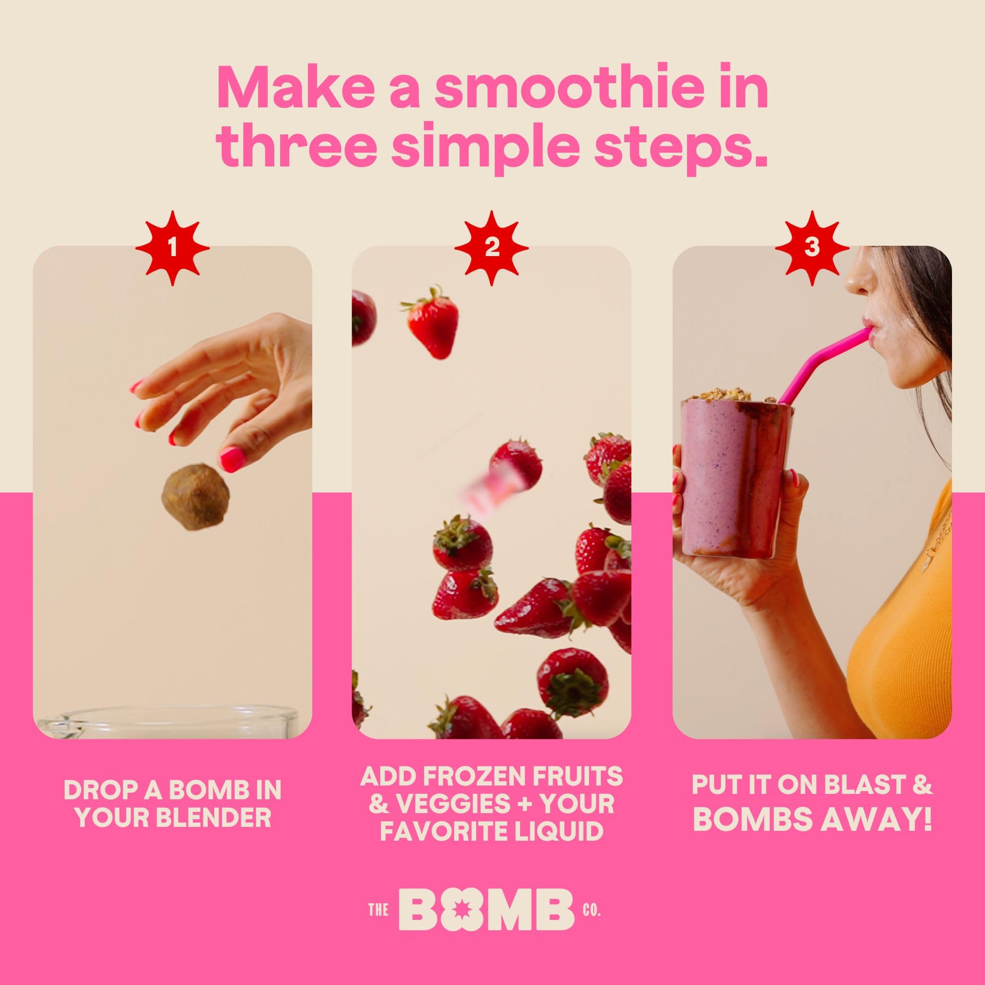 Smoothie in glass featuring Blender Bomb OG for a fiber-rich drink