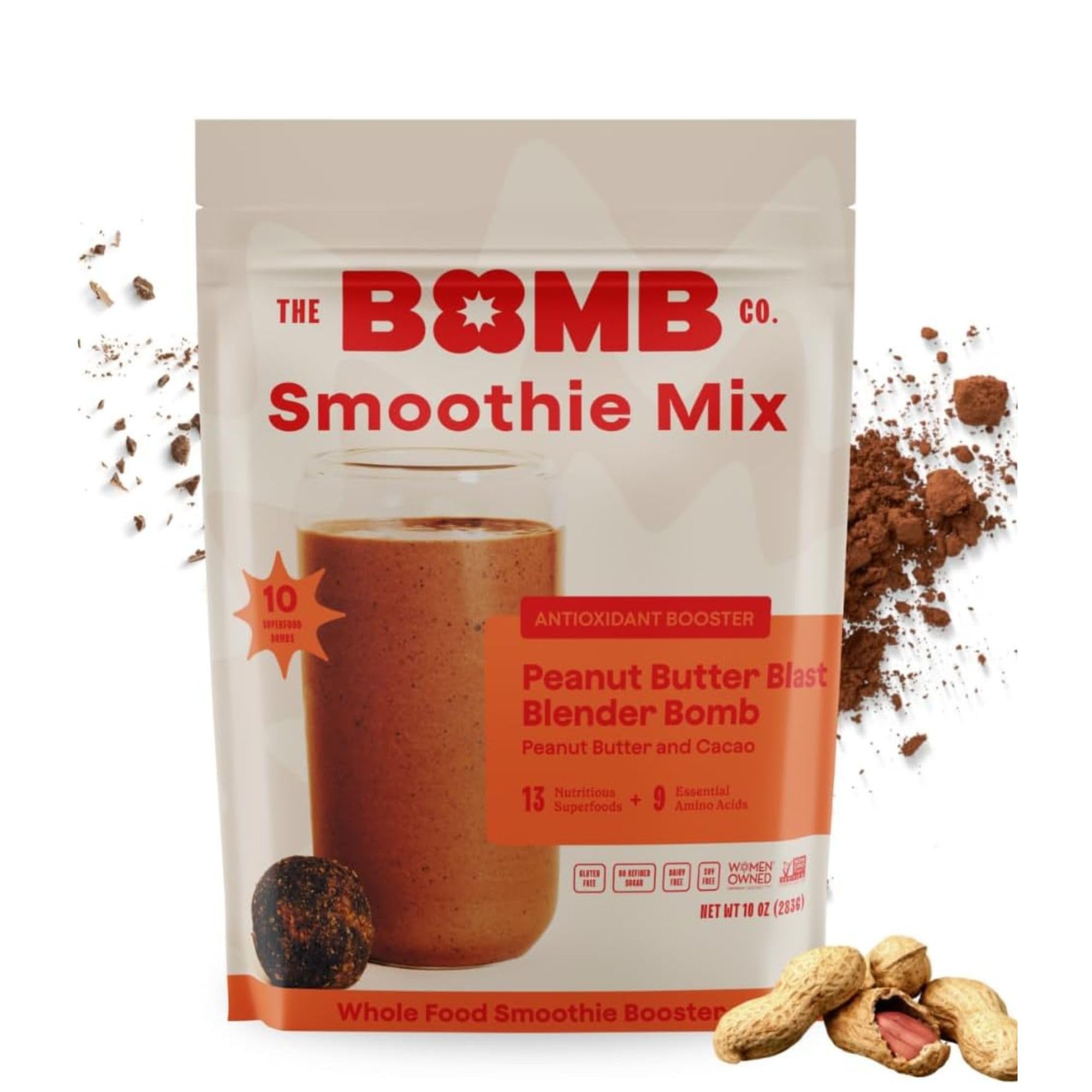 Blender Bombs Peanut Butter Blast bottle close-up highlighting portable nutrition