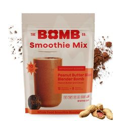 Blender Bombs Peanut Butter Blast bottle close-up highlighting portable nutrition