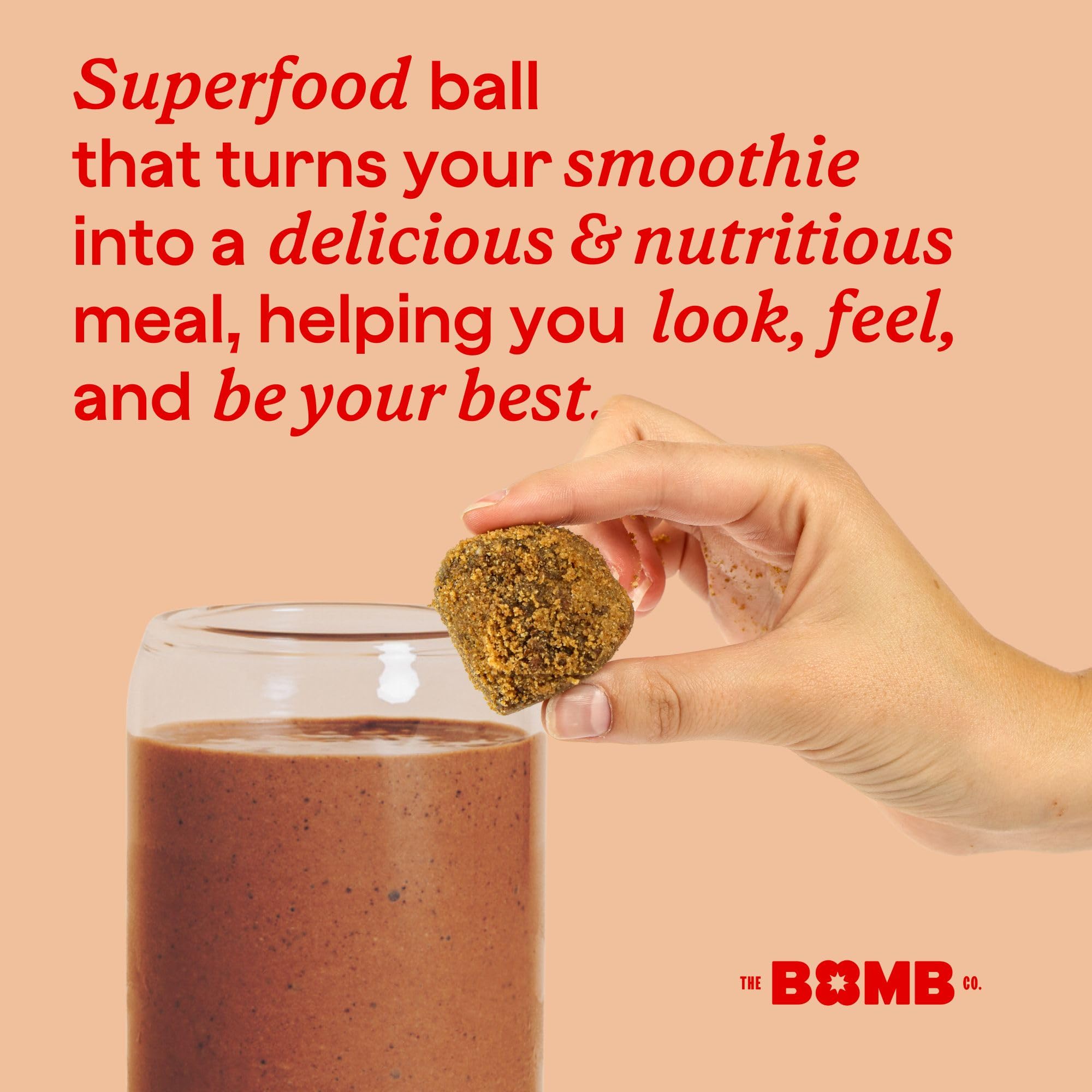 Ingredients on spoon for Blender Bombs Peanut Butter Blast wholesome superfoods
