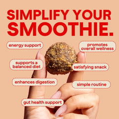 Packaging label for Blender Bombs Peanut Butter Blast gluten free and dairy free