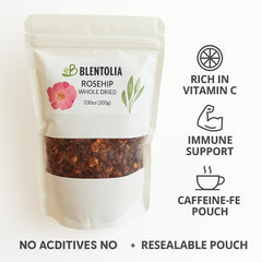 BLENTOLIA Rosehip close-up highlighting vibrant color and texture for immune-support blends.