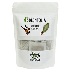 Blentolia whole clove tea bags packaging; 100% natural and caffeine-free option.