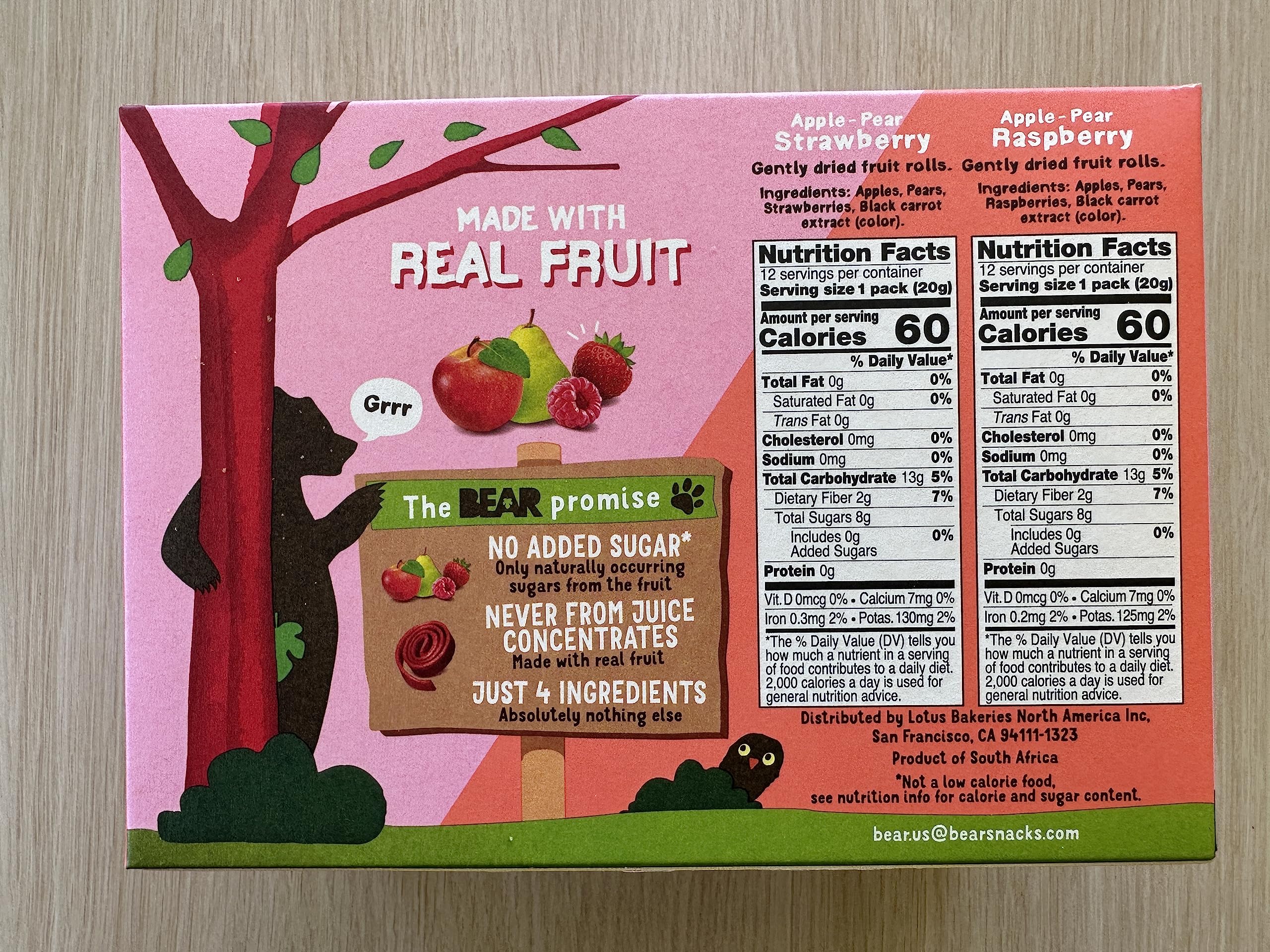 Close-up of BLholife Bear Real Fruit Snack Rolls showing chewy fruit texture